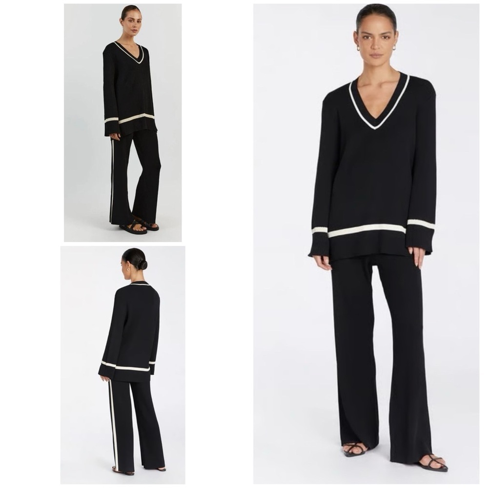 SET NWT DISSH Elsie Knit Jumper  Black / White Wide Leg Knit Pant & Sweater Set​